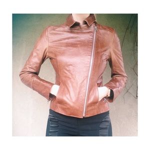 Brown leather zip up winter jacket Argentina XS